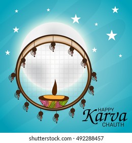 Vector illustration of a Moon with Clouds For indian festival Karva Chauth.