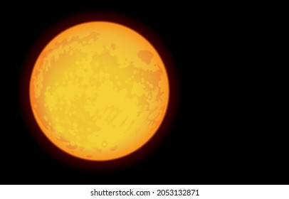 Vector illustration of the moon is completely illuminated, yellowish orange full moon on black background, Celebrate, Fantasy, Happy Halloween on the dark night concept, Creative Art and Design image.