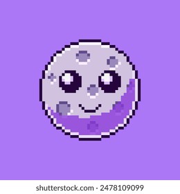 Vector Illustration of moon cute with Pixel Art Design, perfect for game assets themed designs