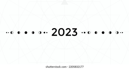 vector illustration of moon cycles and 2023 year in monochromatic grey palette