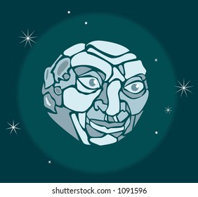 A vector illustration of a moon with a face
