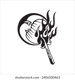 vector illustration of moon with fire