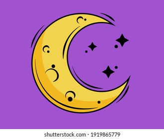 Ilustración vectorial de la luna. Luna en un estilo plano. fondo morado. luna con estrellas. EPS10