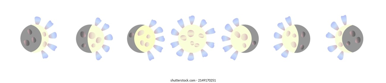 Vector illustration with moon flowers. Different phases.