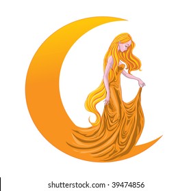 vector illustration, moon lady, cartoon concept, white background.