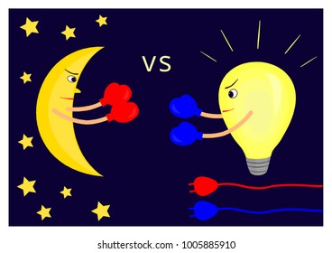 Vector illustration of moon and lamp boxing dedicated to Earth Hour Movement
