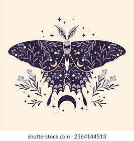 Vector illustration with moon moth. Abstract mystic sign. For you design, tattoo or magic craft.