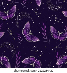 Vector illustration with moon moth and crescents. Contemporary composition. Trendy texture for print, textile, packaging.