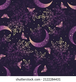 Vector illustration with moon moth and crescents. Contemporary composition. Trendy texture for print, textile, packaging.