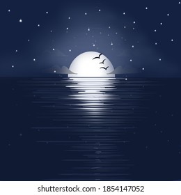 Vector Illustration Of The Moon On This Beach Background Design