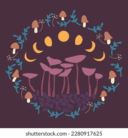 Vector illustration of moon phase. Esoteric, spiritual, wicca occult inspired concept. Perfect for Tshirt graphic, cards etc.