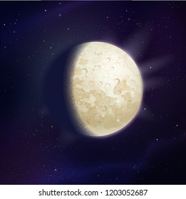 Vector illustration of moon phase on outer space background.