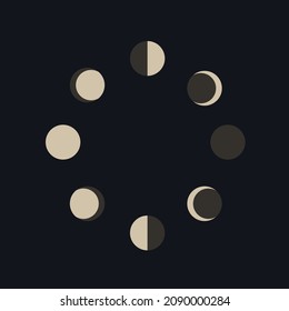 Vector illustration of the moon phases isolated on dark blue background. Lunar astronomy icon set