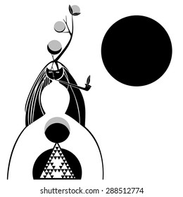 Vector illustration of moon Princess, black and white graphic