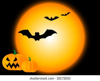 Vector illustration of the moon and pumpkins