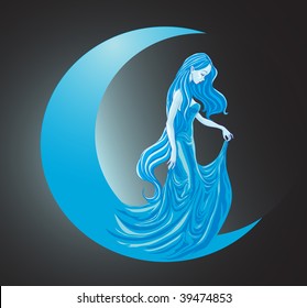 vector illustration, moon queen, cartoon concept.