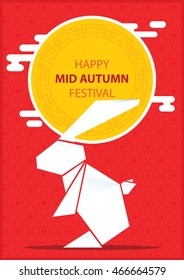 Vector illustration moon rabbit made of paper for celebration Mid Autumn Festival , Translation, Happy Mid Autumn Festival ( Chuseok )