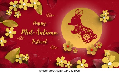 Vector illustration moon rabbits for celebration Mid Autumn Festival . Happy Mid Autumn Festival, Chuseok. Chinese holiday.