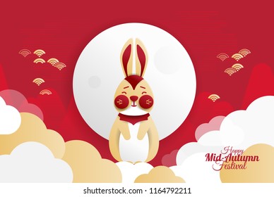 Vector illustration moon rabbits for celebration Mid Autumn Festival . Translation: Happy Mid Autumn Festival, Chuseok. Chinese holiday.