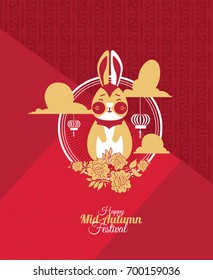 Vector illustration moon rabbits for celebration Mid Autumn Festival . Translation: Happy Mid Autumn Festival, Chuseok. Chinese holiday.
