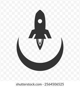 Vector illustration of moon rocket icon in dark color and transparent background(PNG).