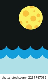 Vector illustration of the moon and the sea. Moon causing tides.
