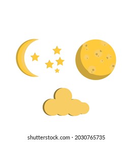 Ilustración vectorial a Luna, estrella y nube para el diseño. Diseño plano
