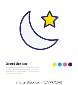 Vector illustration of moon with star icon colored line. Beautiful sky element also can be used as night icon element.