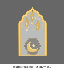 vector illustration of moon and star symbols with lantern decoration