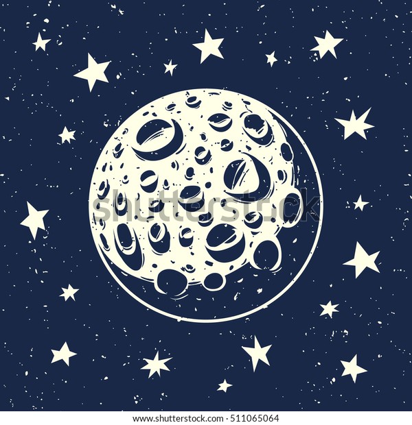 月と星のベクターイラスト 夜空にクレーターと星を持つ満月 のベクター画像素材 ロイヤリティフリー