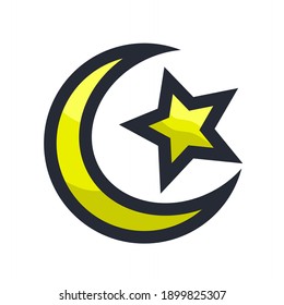 vector illustration of the moon and stars, illustrations for the religion of Islam, Muslims, Ramadan, Eid, night.  minimalist flat design