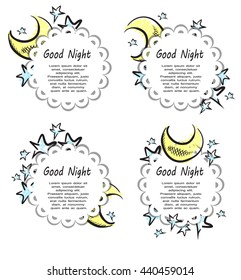 Vector illustration of the moon and stars labels.