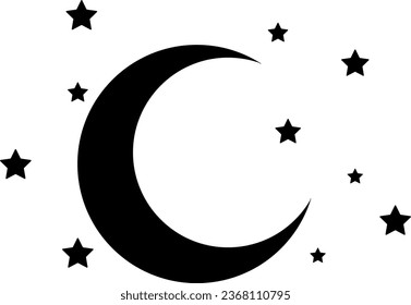 vector illustration of the moon and stars on a transparent background