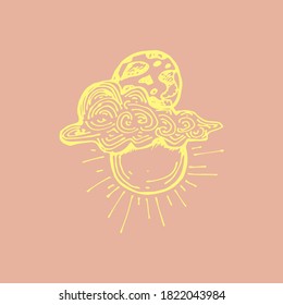 Vector illustration of moon and sun