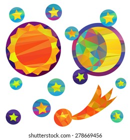 Vector illustration of Moon and Sun with stars