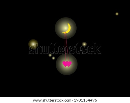 Vector illustration, moon with two hearts hanging on is, suitable as valentine day background, depicting love