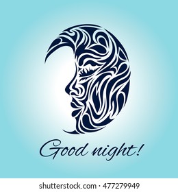 Vector illustration of a moon and words "Good night!"