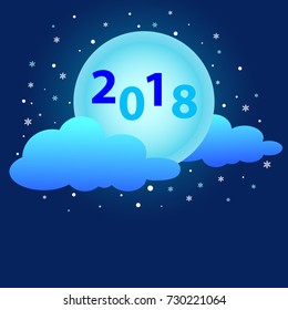 Vector illustration of the moon.Happy new year 2018