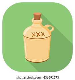 Vector Illustration Of A Moonshine Hard Liquor Jug Flat Icon. 