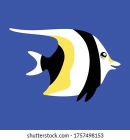 Vector illustration of a moorish idol fish with a cute face. Simple, flat kawaii style. svg