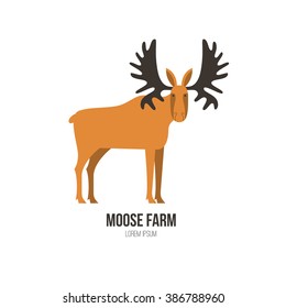 Vector illustration of a moose made in modern flat style. Graphical animal collection. Logo or label for your company isolated on background.