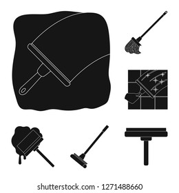 Vector illustration of mop and broom  sign. Collection of mop and cleaner stock symbol for web.