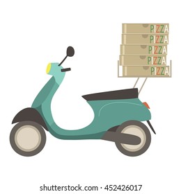 Vector illustration with moped and pizzas