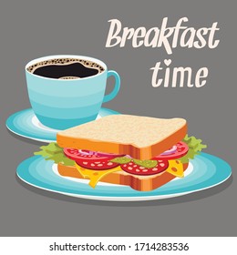 
Vector illustration of morning coffee with a sandwich