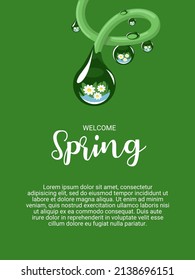 Vector illustration of morning dew, with flower shadow, isolated on green background, perfect for book cover, flyer, invitation or spring theme promotion background. svg