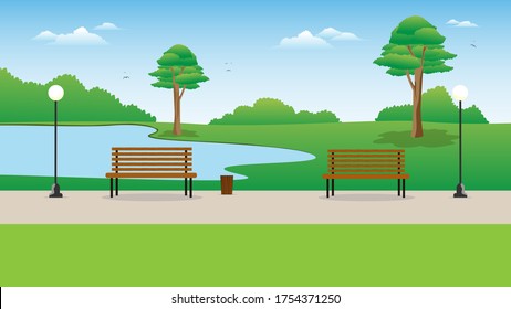 Vector Illustration Morning Park Landscape Stock Vector (Royalty Free ...