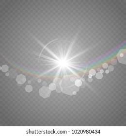 Vector illustration of a morning star on a transparent background with a glow effect. The effect of a flash of light. Lens flare. Rainbow light.