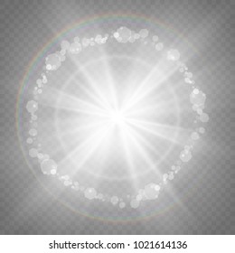 Vector illustration of a morning star on a transparent background with a glow effect. The effect of a flash of light. Lens flare. Rainbow light.
