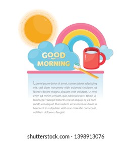 Vector illustration Morning template with toothbrush and mug.