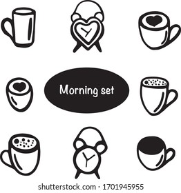 Vector illustration of morning things. Objects are isolated on the white background. 